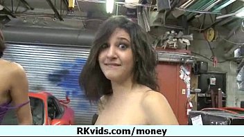 amateur brunette takes cumshot during money talks stunt