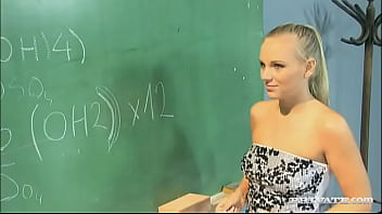 cum addicted slutty blond student rides teachers dick madly on the desk